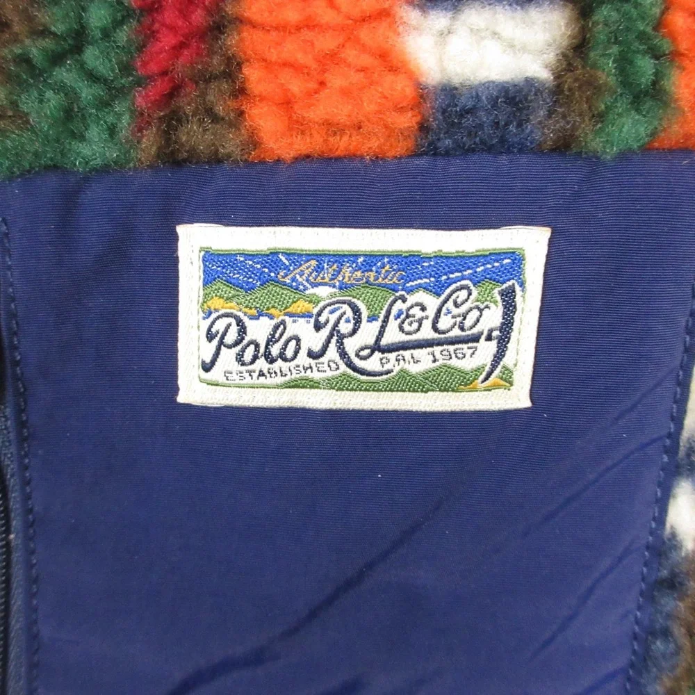 Polo Country Ralph Lauren Jacket Boys Medium 10-12 Patchwork Print Teddy Fleece